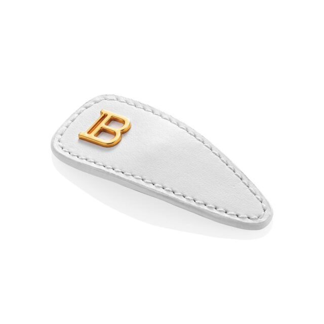 BALMAIN HAI Printemps Leather Snap White plaukų segtukas